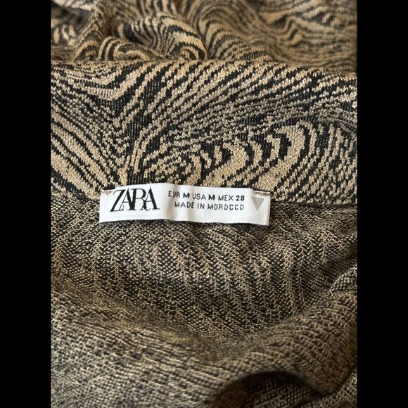 Zara Shirt Medium Brown Abstract Art Long Sleeve Button Performance Stretch Knit - Picture 6 of 7